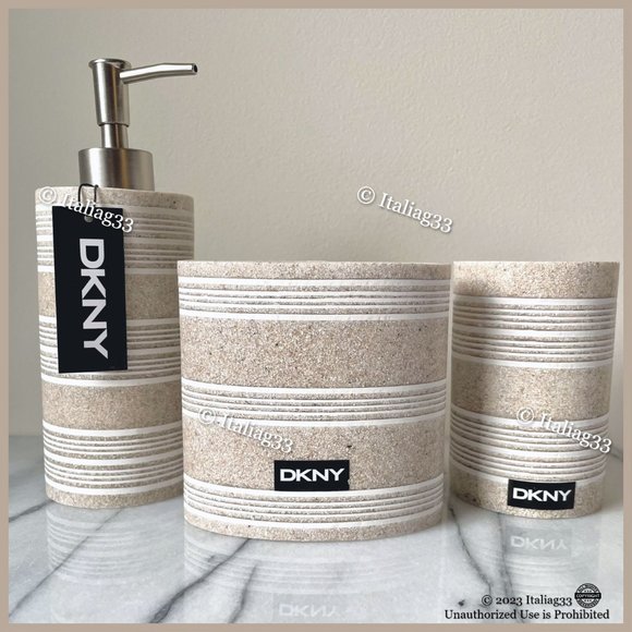 DKNY Soap Pump, Toothbrush Holder, Tumbler Bathroom Accessory 3Pc Set Sand Tan - Picture 10 of 16